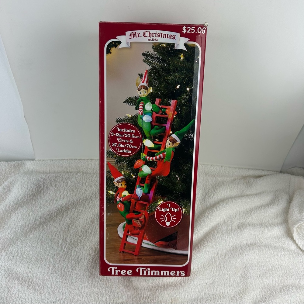 NOS - Mr. Christmas Climbing Elves Tree Trimmers Ladder Lights 27.5”
